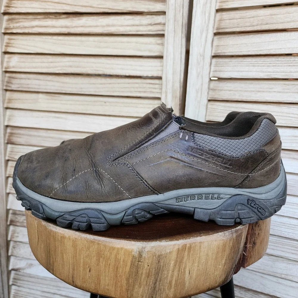 Merrell Moab Sz 10 Adventure Moc Brown Leather Slip On Hiking Shoes Casual